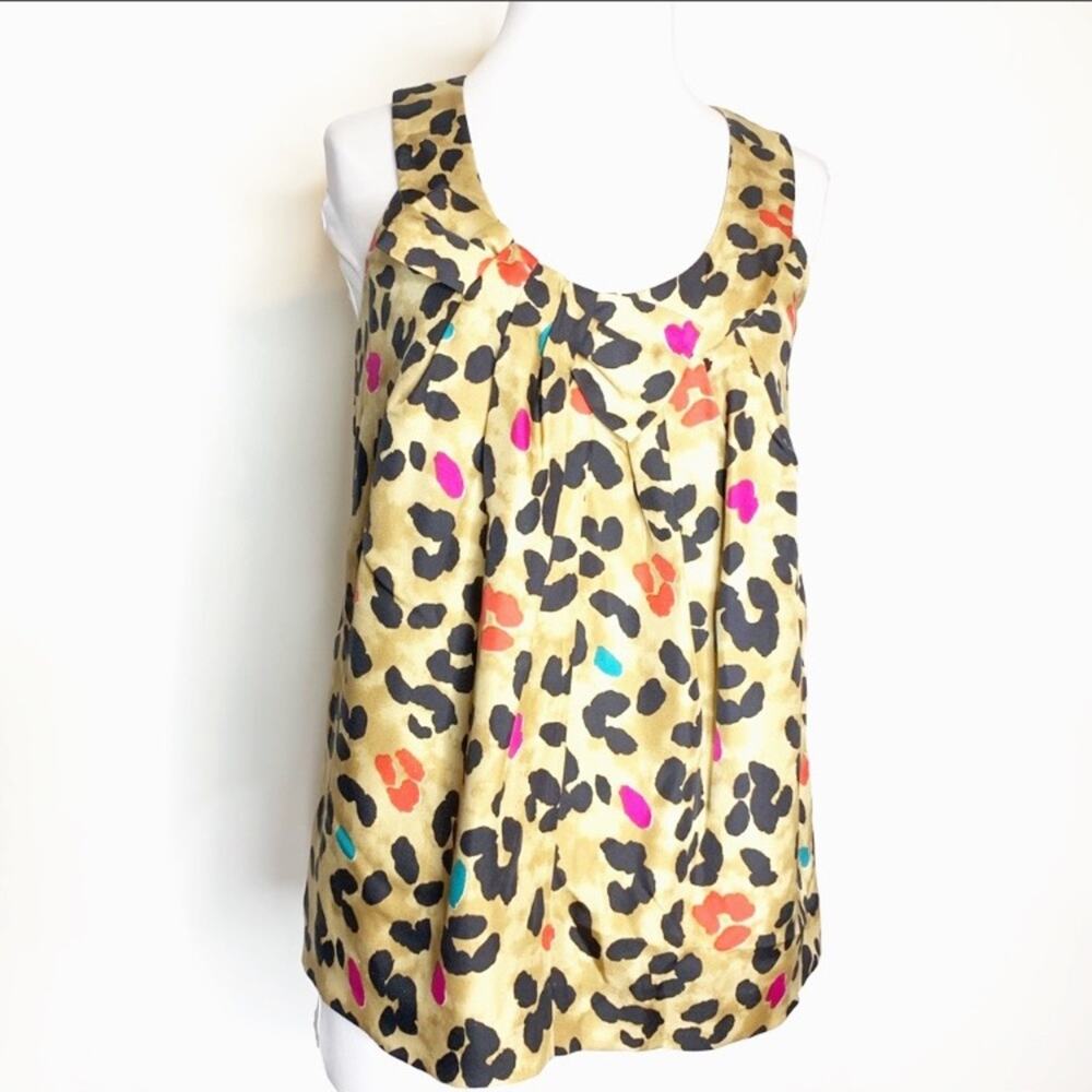 Kate spade silk leopard celesta print bow tank‎ top sz XS